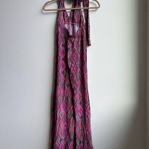 Luli Fama  Vamos A Cabos Deep Plunge along Maxi Halter Dress Size Small Multicolo