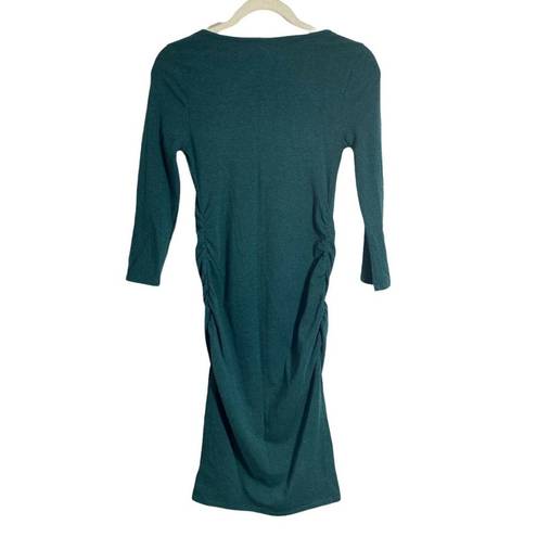 Isabel Maternity  Womens Dress XS Dark Green 3/4 Sleeve Ruched Sides Knee Length