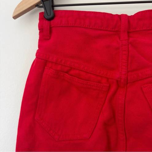 Brandy Melville John Galt  Red Denim Jean Mini Skirt Raw Frayed Hem Button Fly S