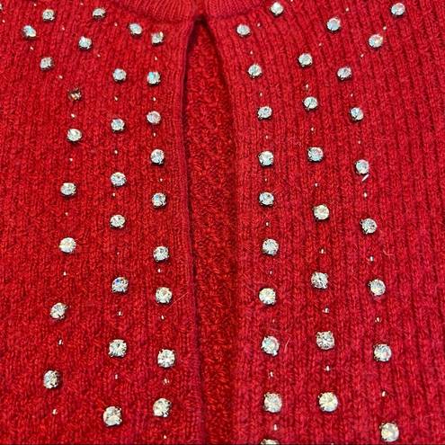 Talbots  Cardigan Sweater Open Front w/ Top Clasp Bling Size Medium Dark Red