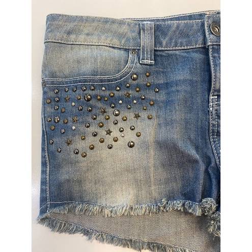 Harley Davidson  Women's Stud & Stars Denim Jean Shorts Raw Hem Size 12