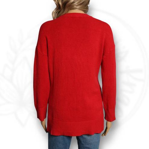 T Tahari  Crewneck Split Hem Pullover Sweater Red Long Sleeves Size M