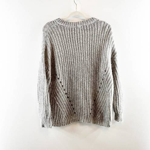 American Eagle Crewneck Pullover Chunky Ribbed Sweater Gray Medium