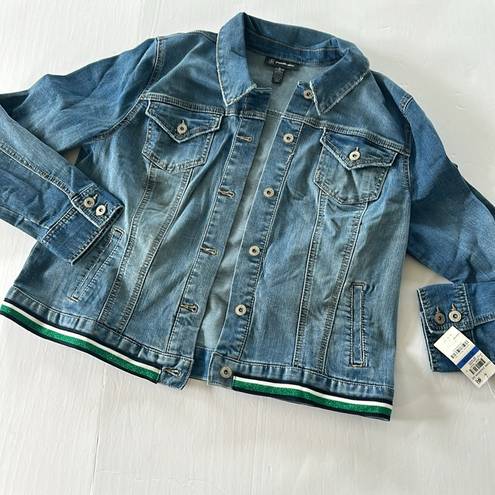 INC  Varsity-Stripe Denim Jacket, Created for Macy's Size XL Brand New Green