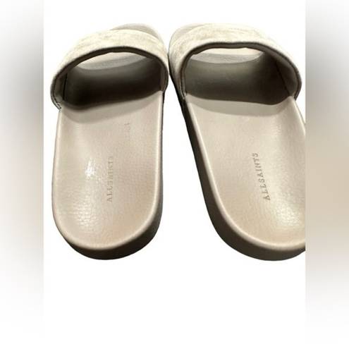 All Saints Karli Slides Boho Beachy Leather & Suede Slip On Sandals Taupe