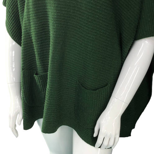 J.Jill  Womens One Size Poncho Sweater Green Front Pockets Tunic Length Rib Knit