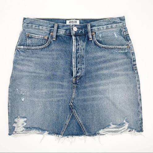 AGOLDE  Denim Skirt Ada 100% Cotton Distressed Mini Summer Frayed Premium SZ 27