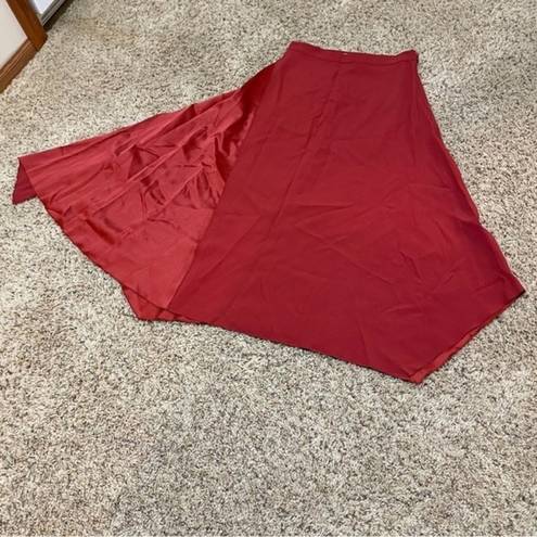 Hugo Boss  Veilla Red Mixed Media Asymmetric Hem Midi Skirt Satin Size 4