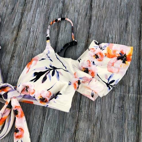 The Bikini Lab  Watercolor Floral Ruffle Wrap Bikini Swim Top NWT size Medium