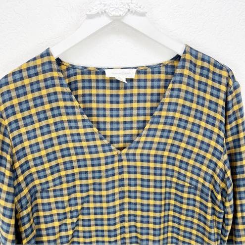 Treasure & Bond  Deep V-neck Blouse Plaid Yellow Navy Size Small S NWT