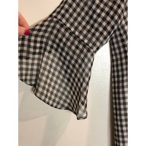 Calvin Klein Small  Black and White plaid check Work Career Blouse