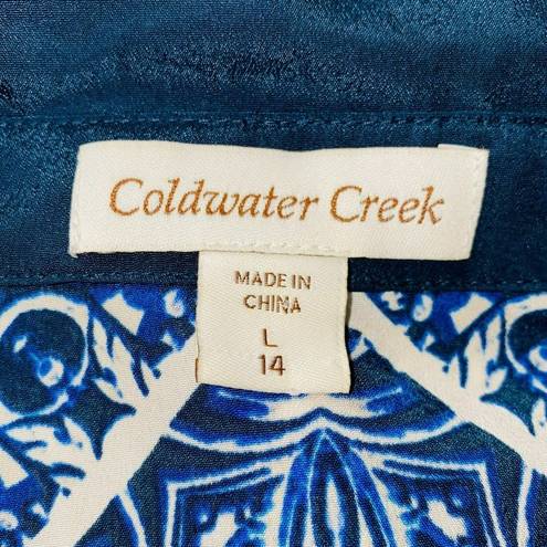 Coldwater Creek  Womens Large L 14 Sleeveless Hidden Button Down Boho Print Top