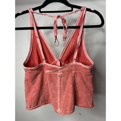 Free People We The  Women's Small Washed Pink Y2K Button Up Tank Top Crop Boho