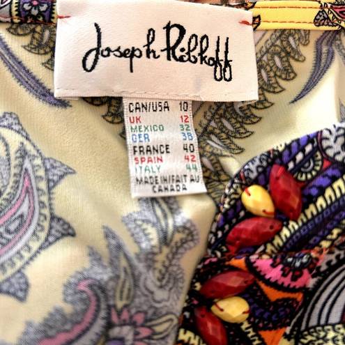 Joseph Ribkoff  Orange/Purple/White Paisley Multi Print L/S Midi Dress Sz10