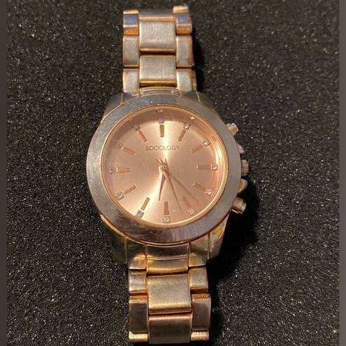 Sociology  Womens Rhinestone Accented Sunray Dial Rose Gold Watch