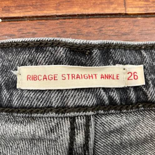 Levi’s Levi's Ribcage Straight Ankle Jeans Black Worn In Wash Size 26 High Rise Stretch