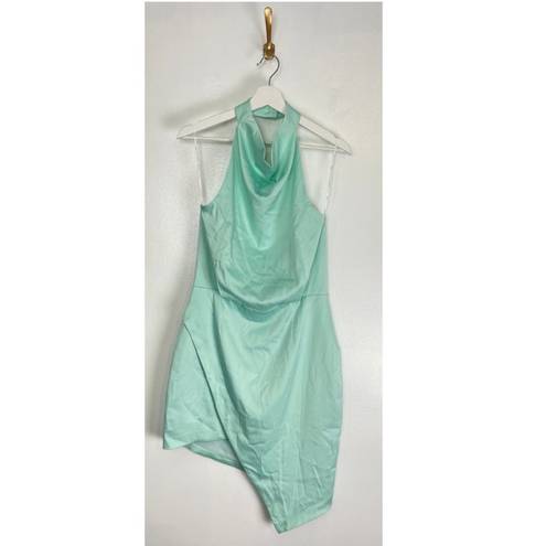 Elliatt  Camo Asymmetric Satin Cocktail Dress in Seafoam Size Large