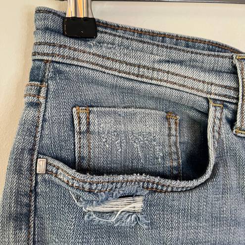 Pilcro Anthropologie Hyphen Distressed Denim Roll Up Bermuda Shorts Light Wash