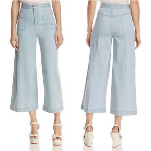 Alice + Olivia  Johnny Front Patch Pocket Cropped Wide-Leg Jeans Bleached Indigo