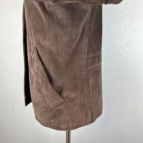 Coach  Womens Suede Leather Button Front Jacket Coat Size M Medium Brown Pockets