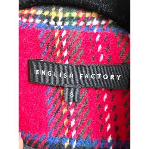 English Factory  Tartan Plaid Long Sleeve Single Button Blazer Red Women's Small