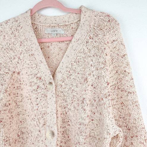 Loft  Cardigan Sweater Marled Pink V Neck