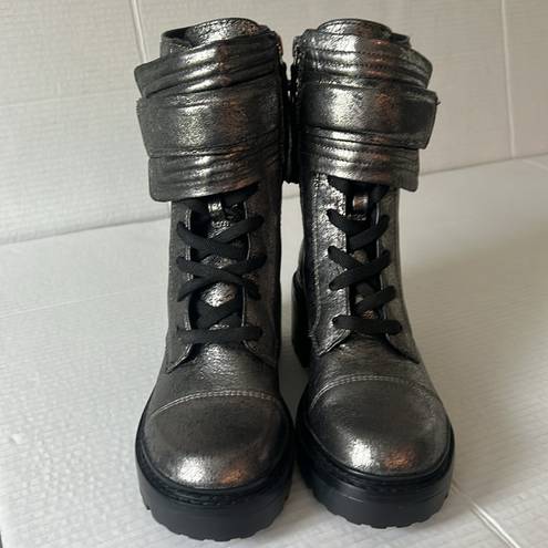 DKNY  Women’s Basia Combat Boot Silver Black Grunge Boots Size 5M