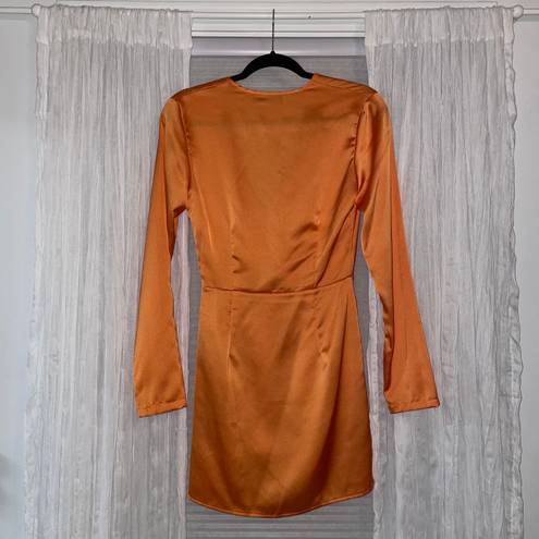 Pretty Little Thing Orange Satin Twist Front Mini Dress