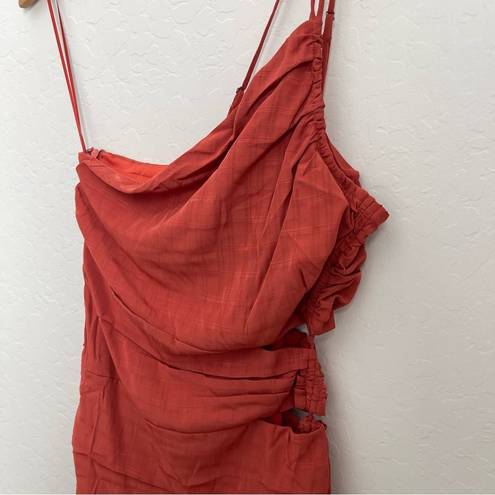 Lush Clothing NWT Lush Women’s Brick Burnt Orange One Shoulder Cutout Ruched Mini Dress Medium