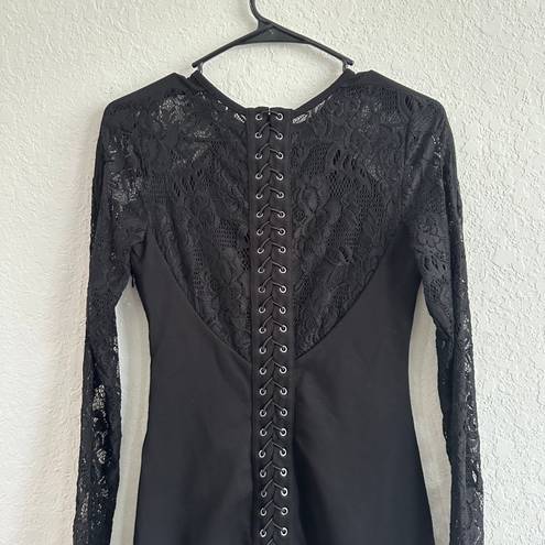 GUESS Black Lace Dress Long Sleeve Lace Up Back Size Small Business Office
