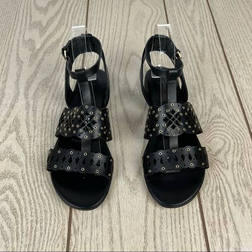 Furla  Aurora Laser Cut Lace Pattern Leather Sandals EUR38.5 Onyx Black $345