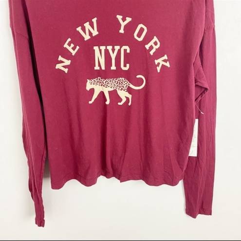 Treasure & Bond New  Maroon NYC Long Sleeve Crew Neck Graphic T-Shirt Sz Small