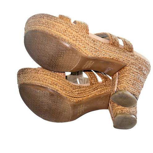 Stuart Weitzman  Weaveit Woven Raffia Slingback Platform Heeled Sandal Size 8