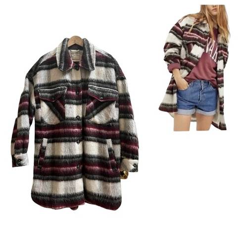 We The Free Free People  Vienna Fuzzy Wool Blend Plaid Shirt Jacket Size Medium