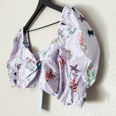 Hill House  The Isabella Top Sea Creatures Puff Sleeve Tie Front Floral