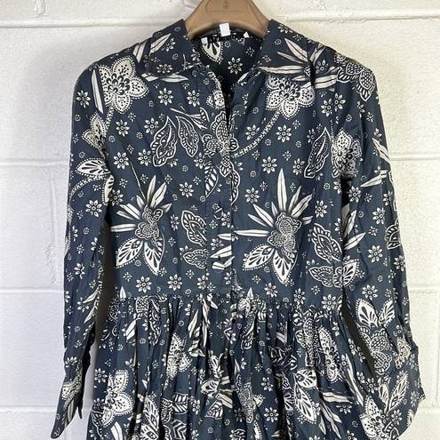 Hunter Bell RTR 
Hattie Dress White/Blue Floral Print Sz Medium MIDI long sleeve