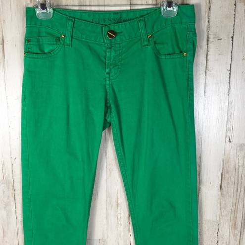 Guess  Skinny Ankle Zipper Jeans Green Bling Pants