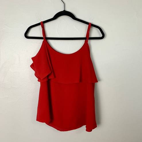 Bobeau  Red Cold Shoulder Ruffle Top Blouse Adjustable Shoulder Straps Size Small