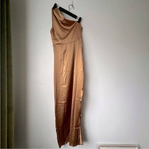 Petal and Pup  Nadia One Shoulder Bronze Satin Maxi Dress 2