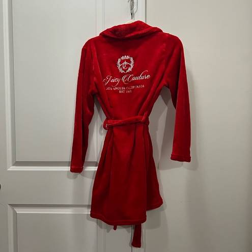 Juicy Couture  Red Plush Embroidered Robe Size S/M
