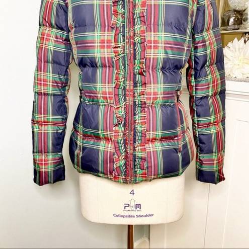 Talbots  Plaid Tartan Ruffled Down Winter Coat XS Red Blue Green