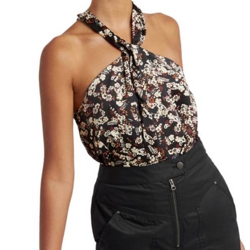 Rebecca Minkoff  Winnie Floral Halter Top Twist Front Flower Tank Top Satin Large