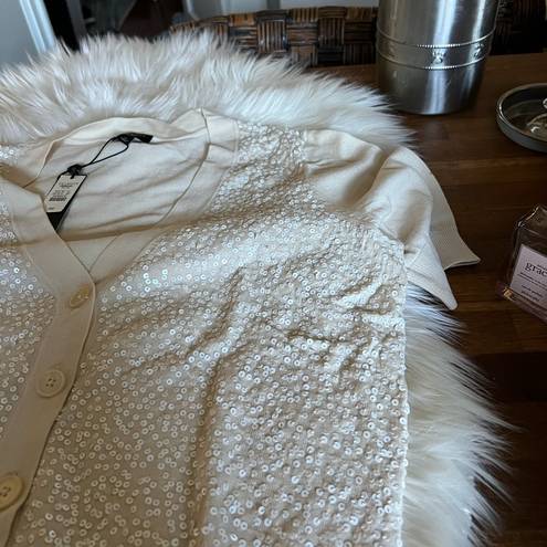 Talbots Stunning  winter white sequined short sleeve sweater