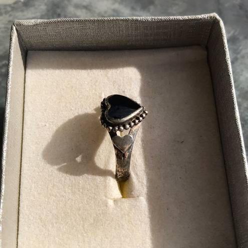 Onyx 925 Silver Black  Heart Ring - Size 7