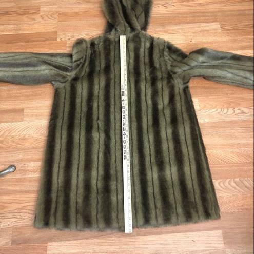 Dennis Basso Coat Reversible Faux Suede Fur Mink Brown Hooded