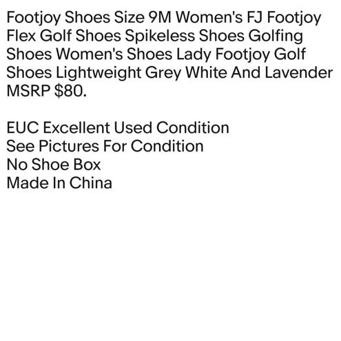  Shoes Size 9M Women's FJ Footjoy Flex Golf Shoes Spikeless Shoes Golfing Shoes 