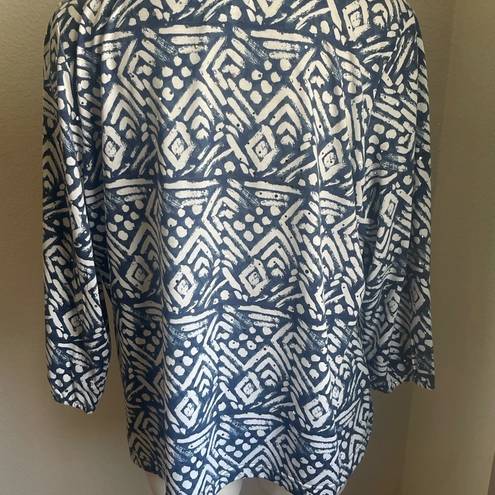 Cathy Daniels  v-neck tunic blouse size large embellished blue/white bling boho