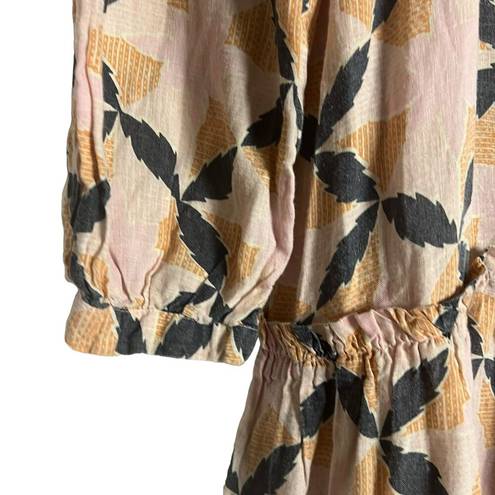 Petal The Odells Lyla  Geo Print Square Neck Tiered Linen Midi Dress Size S