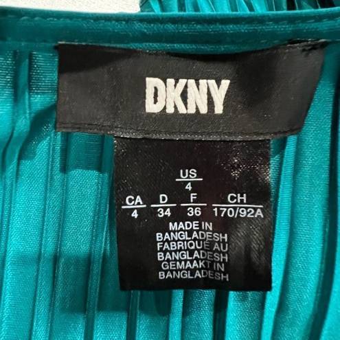 DKNY  Teal Pleated Sleeveless Midi Dress