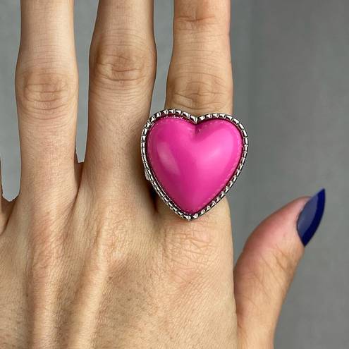 Bubblegum 💕 VTG Y2K  Pink Heart Ring Silver Tone Band 3D Puffy Heart Size 6